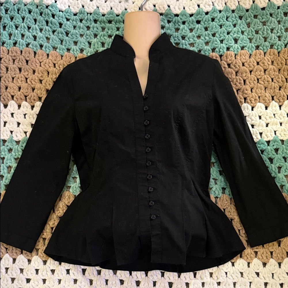 Worthington Stretch Black Button Down Shirt Blouse Women's Sz 6